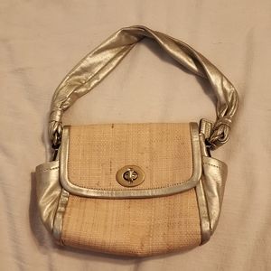 Coach Parker Gold Metallic Straw Small Handbag Purse